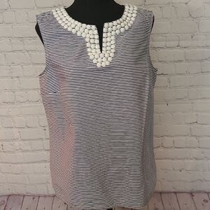 Blue Striped Sz 14 Talbots Cotton Sleeveless Embellished Summer Nautical Top